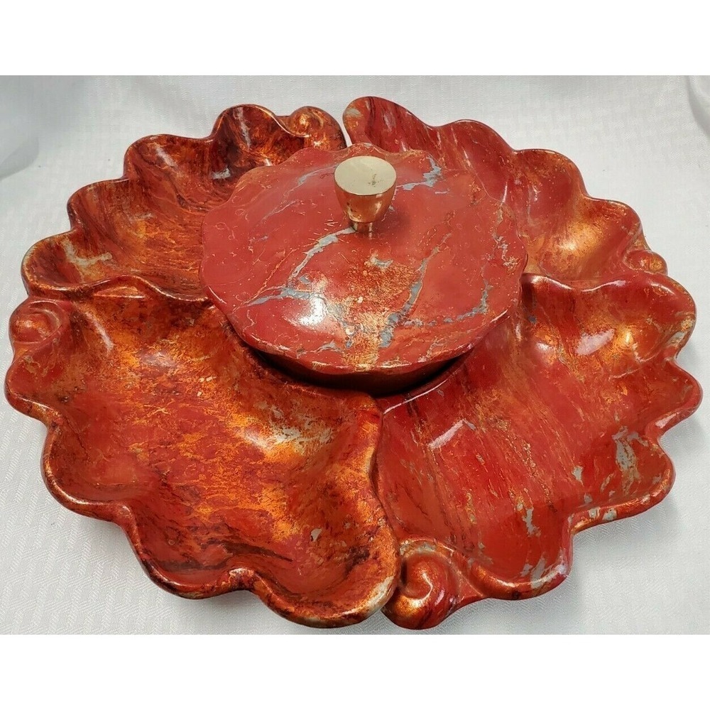 MCM VINTAGE Orange/Red Swirl Chip/Dip/Veggie Dish/Bowl California Pottery USA